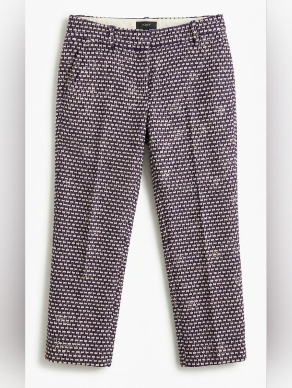J.Crew Indigo & Cream Textured Basketweave Tweed Tailored Ankle Cropped Pants 00